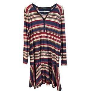Lauren Ralph Lauren Dress Women's 1X Blue Multi Stripe Boho Western Classic